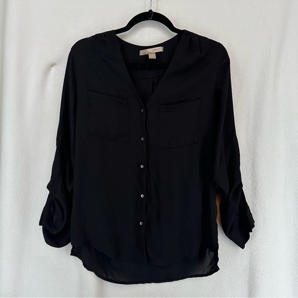 Forever 21 Long Sleeve Button Down Sheer Blouse Women’s XS Black - Picture 1 of 9